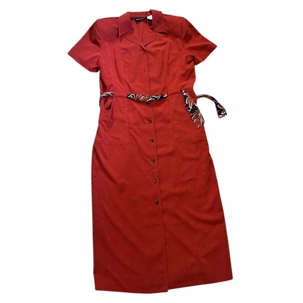 Vintage Melissa Harper Dress Womens 14 Rust Classic Preppy Work Button Front - Picture 8 of 12